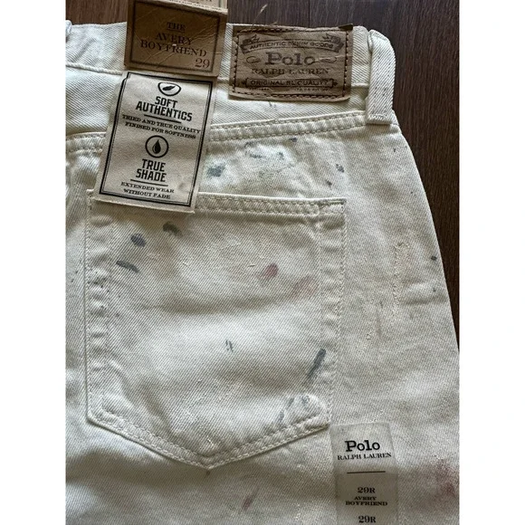 New Polo Ralph Lauren Avery Jean Cream Paint Splattered Jeans Size 29 Jeans